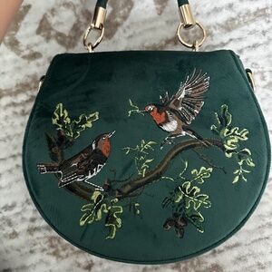 Embroidery green top handle bag